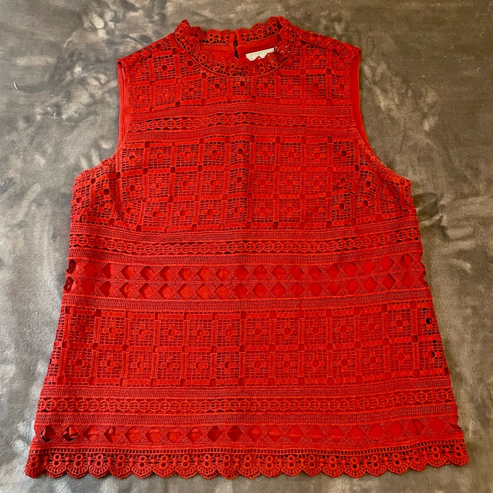 Anthropologie Red Lace Overlay Blouse